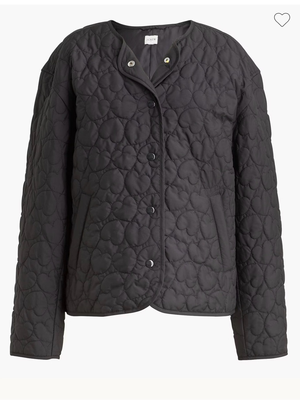 J.Crew Lightweight Quilted Heart Jacket Black XS Coquette Outerwear Soft Girl